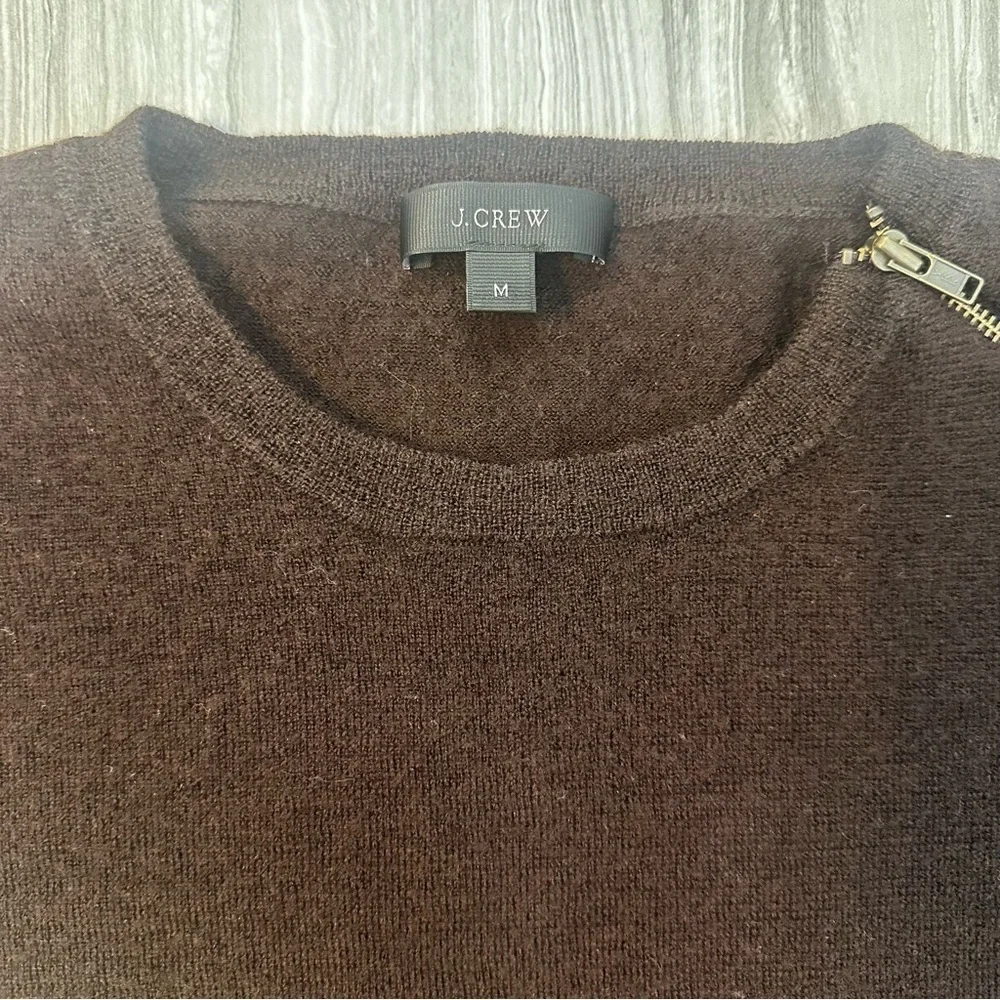 J Crew 100% Merino Wool Sweater M | Asymmetrical Zipper Chocolate Brown GUC